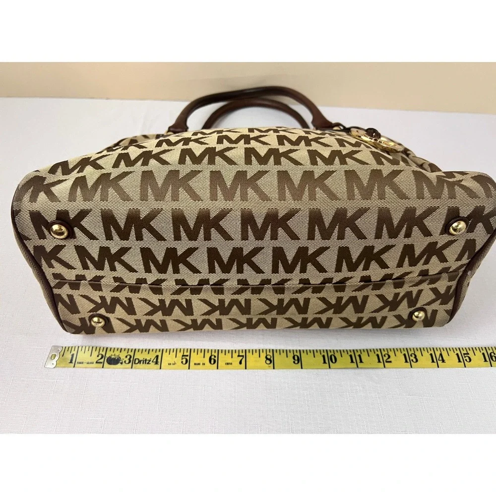 Michael Kors Satchel Womens Medium Brown Good Monogram Jacquard Handbag